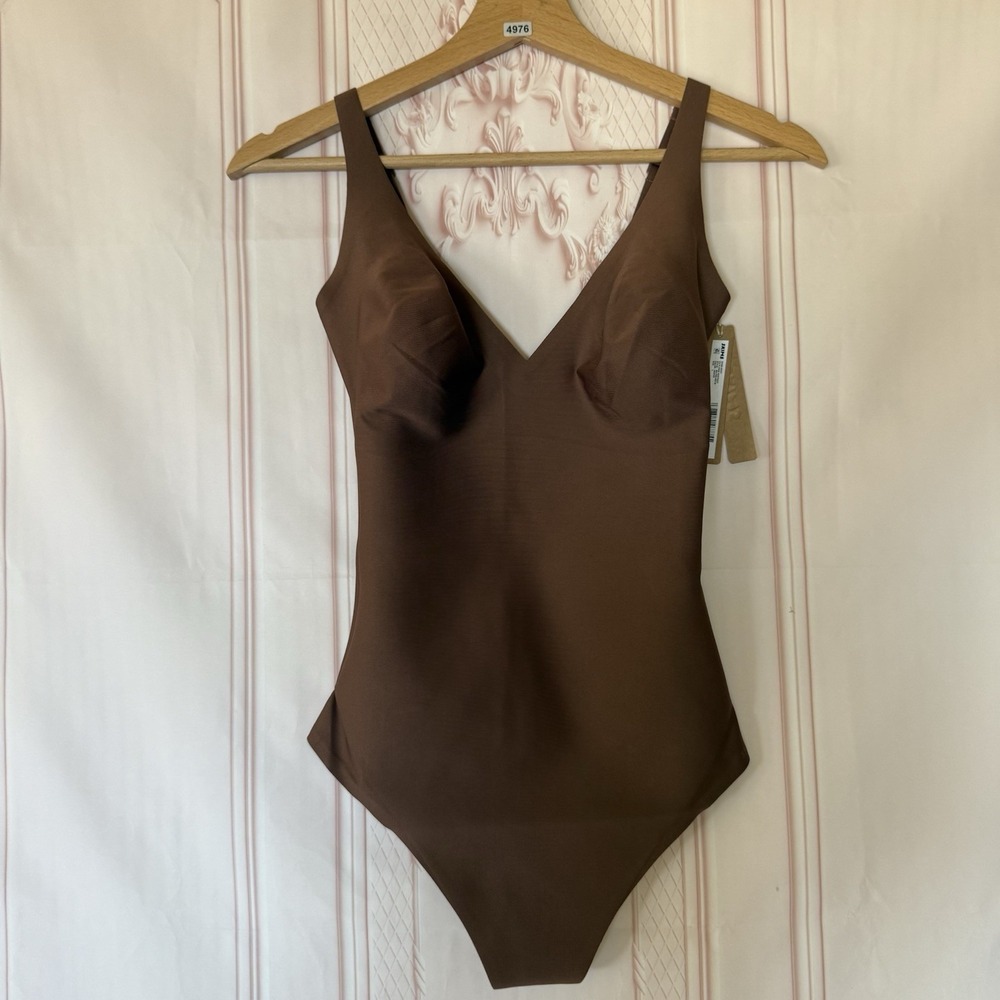 NWT SKIMS CORE SCULPT BODY PLUNGE THONG BODYSUIT Jasper Brown Size Large